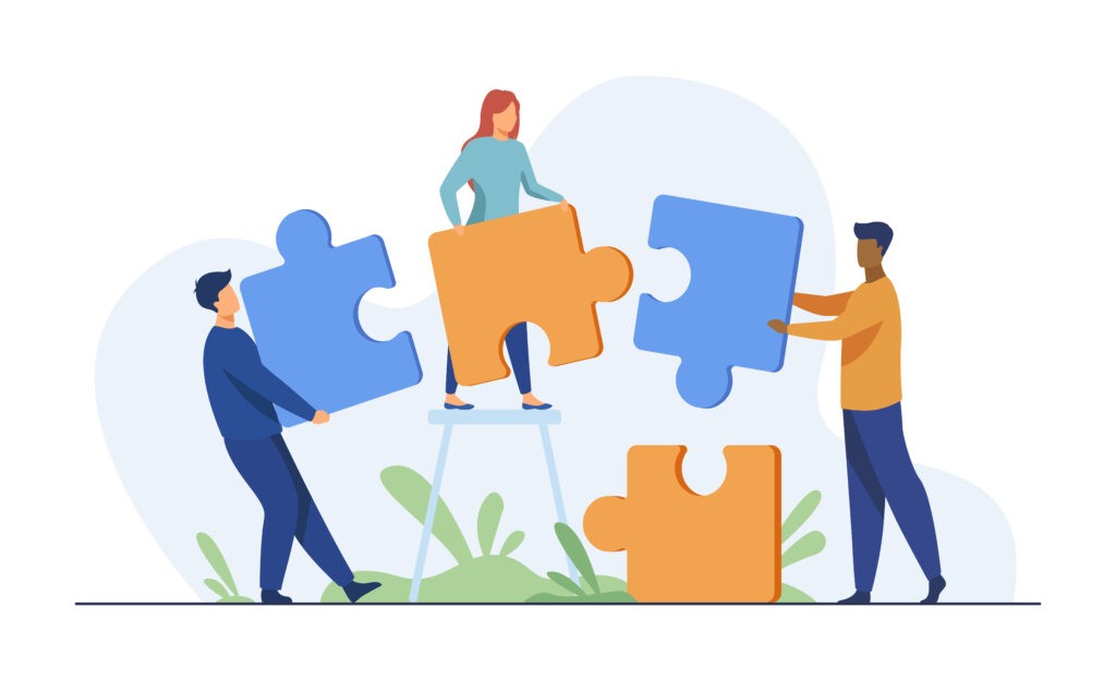 Illustration de personnages montant un projet
